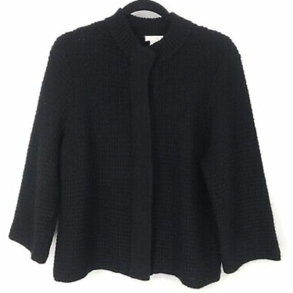 Chico's Sweaters - Chicos Womens Black Snap Front Cardigan Sweater Textured Knit